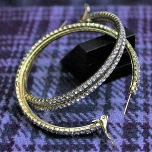 Sophia Collection Goldtone Rhinestone Medium Hoops